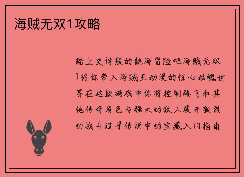 海贼无双1攻略